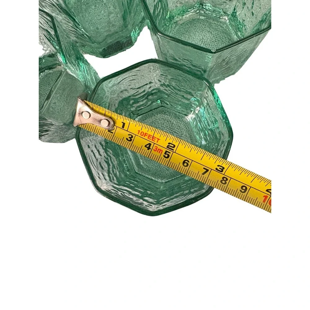 Vintage Libby Facets Green Hexagonal Old Fashion /  Rocks Glassware (Sets Of‎ 2)